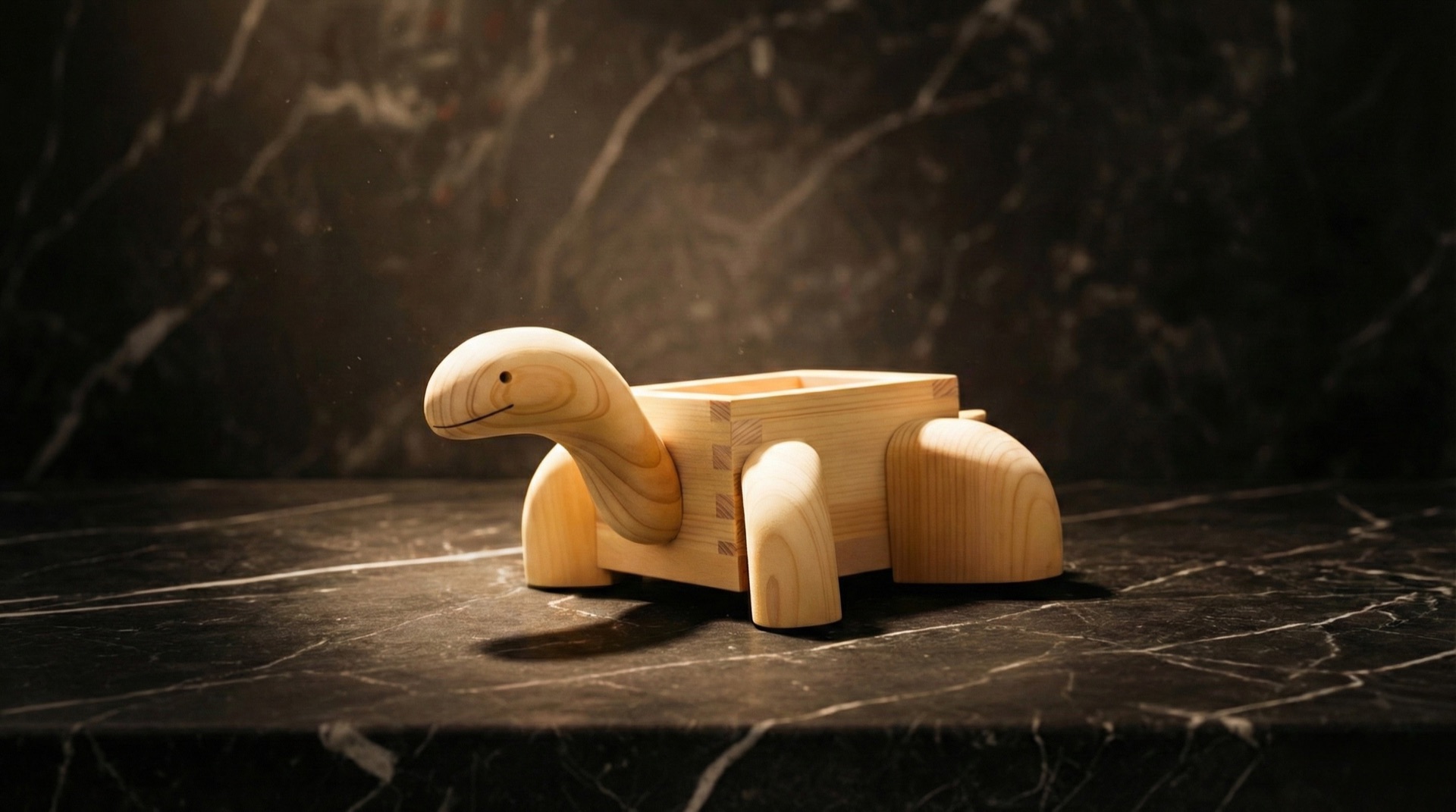 MASUKAME - Japanese good luck charm craft object combining Masu wooden box and turtle, handcrafted from Hinoki cypress | 日本の縁起物・枡亀